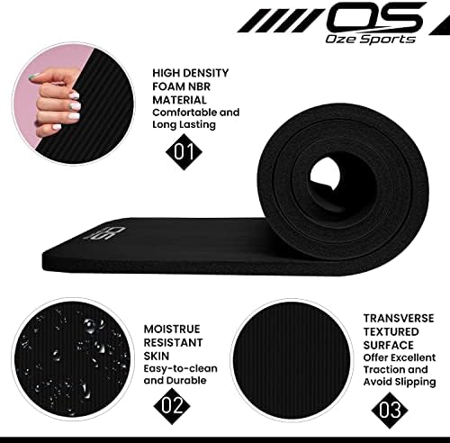 OZE SPORTS Yoga Mat, NBR Foam, Extra Thick, Non-Slip, High Density, Large, for Pilates, Gymnastics, HiiT and Fitness, with Free Carry Strap - View 4