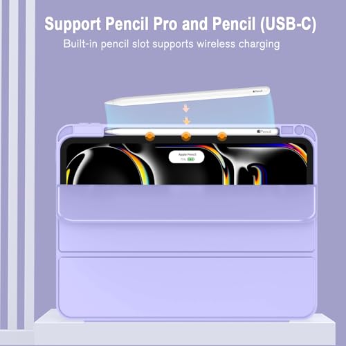 Image of ZryXal New iPad Pro 13 Inch Case (M5) 2025 / (M4) 2024 with Pencil Holder, Smart iPad Case [Support Pencil Pro and Pencil (USB-C)], Support Touch ID and Auto Wake /Sleep (Light Purple)