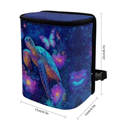 Image of Talayituse Daisy Turtle Butterfly Print Car Trash Bin, Large Size Auto Trash Can Adjustable Portable Garbage Can with Lid, Vehicle Hanging Bag for Headrest Front Back Seat