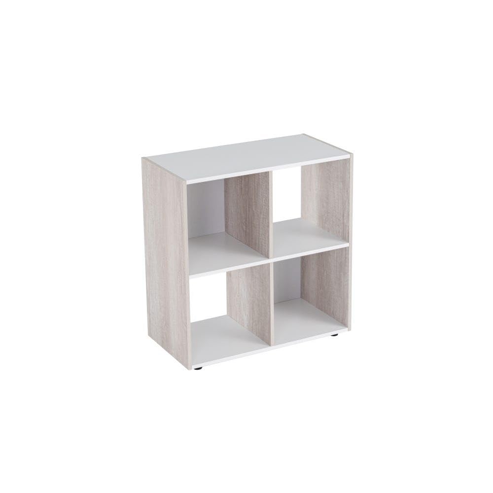 Étagère de sol 4 cubes PB blanc : meuble de rangement cubique pour salon et bureau