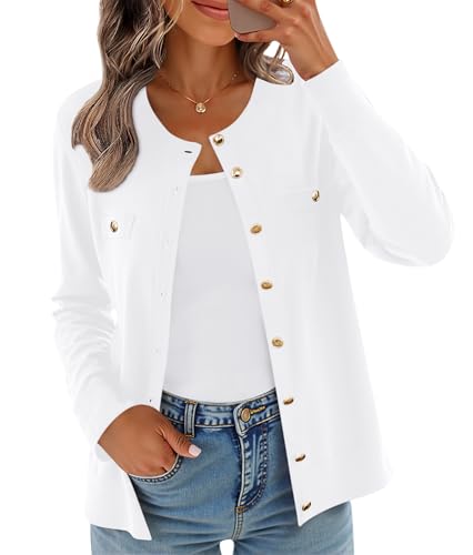 CZYINXIAN Women's Trendy Knit Cardigan Open Front Crewneck Button Down Long Sleeve Lightweight Sweater Cardigans