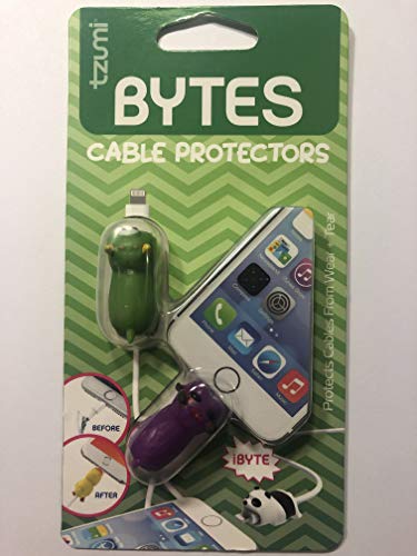 Tzumi Bytes Cable Protectors for iPhone/iPad USB Cable, Cute Animals Charging Cable Saver, Phone Accessory Protect USB Charger (Green and Purple Monsters)