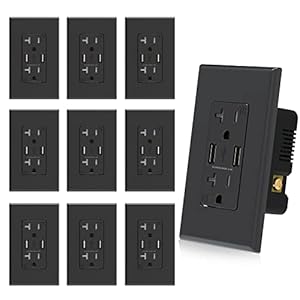 ELEGRP USB Wall Outlet Receptacle with Dual 4.0 A USB Ports, 20 Amp Duplex Tamper Resistant Receptacle, Charging Power Outlet with USB Ports, Wall Plate Included, UL Listed (10 Pack, Glossy Black)