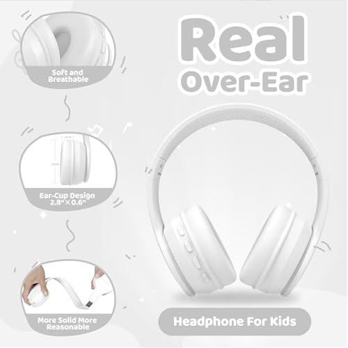 Image of MIDOLA Kids Headphones Bluetooth 5.4 Wireless 68H Play Time Volume Limit 85 /94dB Over-Ear Foldable Headset,Type-C Fast Charging, Wired Aux Mic for Toddler Child Pad Tablet White