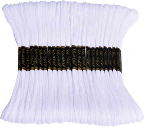 Embroidery Floss - Cross Stitch Threads - Friendship Bracelets Floss - Crafts Floss 24 Skeins Per Pack and Free Set of 2Embroidery Needles and 1Needle ThreaderWhite