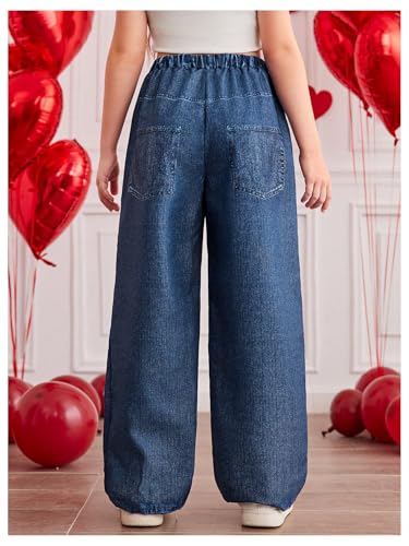 WDIRARA Girl's Heart Print Elastic Waist Jeans Straight Leg Cute Denim Pants2