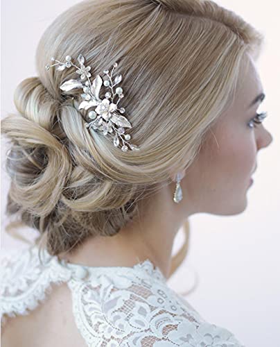Brinie Leaf Bride Wedding Hair Pins Silver Flower Bridal Hair Clips Crystal Rhinestones Headpiece Hair Accessories For Women And Girls #TOP2