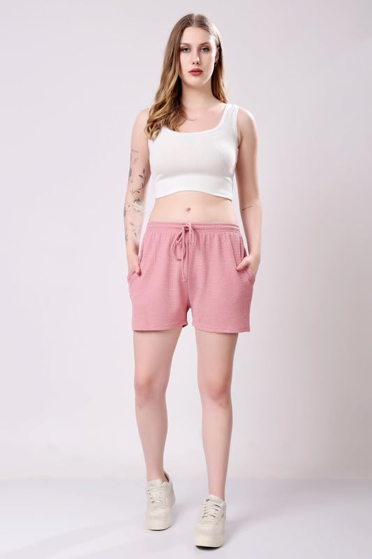 Image of London Hills Shorts for Women Textured Waffle Knit with Pockets for Gym, Sports, Running, Yoga, Cycling, Walk Casual Shorts Or Half Lower, Hot Pant, Half Trouser, Pack of 1, Pack of 2, Pack of 3