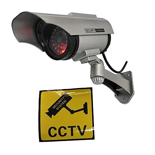 Yuarisx Solar Powered Dummy Fake Security Camera Bullet CCTV Surveillance with Simulated LED Realistic Red Flashing Light and Security Warning Sticker Decal Indoor Outdoor, 4 Pack