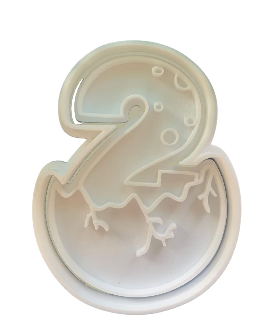 The Cookie Cutter Hub 9cm Dino Number 2 Cookie Cutter and Matching Embosser for Cookies Biscuits Clay Baking Decoration