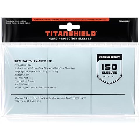 TitanShield Standard American Size 57x91mm Board Game Card Sleeves (150 Count) Cover