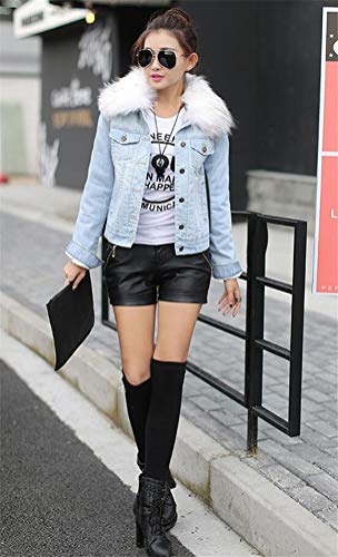 Ace Shock Denim Jacket For Women Lined Faux Fleece, Short Winter Jeans Coat With Detachable Faux-Fur Collar thumb #2