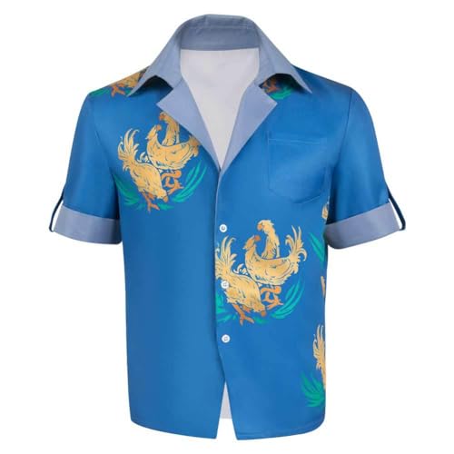 Cloud Strife Costume Adult Chocobo Birds Printed Beach Shirt Shorts Outfit for Men Halloween Cosplay M