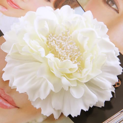 Image of Peony Fabric Flower Brooches Oversize Lapel Pins Extra Big Brooch Delicate Dancing Party Prom Wedding Charm Banquet Dress Suit Guest Corsage Accessories Gifts Dancer Large Hairpin Clip 110mm