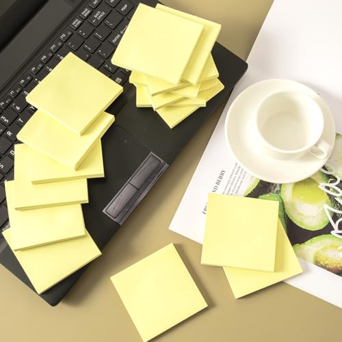 Image of Wowivy 16 Pads Yellow Sticky Notes, 76 x 76 mm, Sticky Pads, Recyclable, Self-Stick Notes Pads, Sticky Notes, Easy to Post for Home, Office, 55 Sheets /Pad, 880 Sheets Total