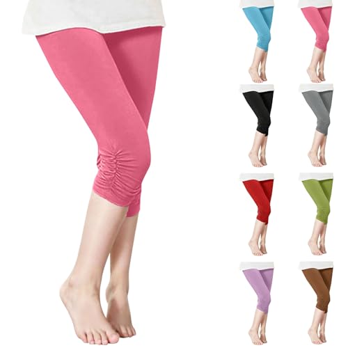 Girls' Ruched Capri Leggings Summer Casual Solid Elastic Waist Running Athletic Pants Kids Workout Clothes 2-13 Years2