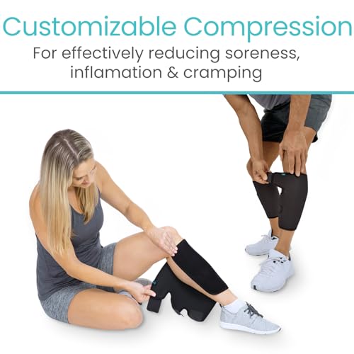 Image of Vive Calf Brace (Black, 2 Pack) - Adjustable Shin Splint Support - Lower Leg Compression Wrap Increases Circulation