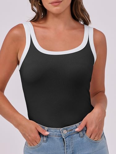 Image of ANRABESS Womens Sleeveless Scoop Neck Tank Top Ribbed Fitted Summer Basic Slim Cute Tops 2026
