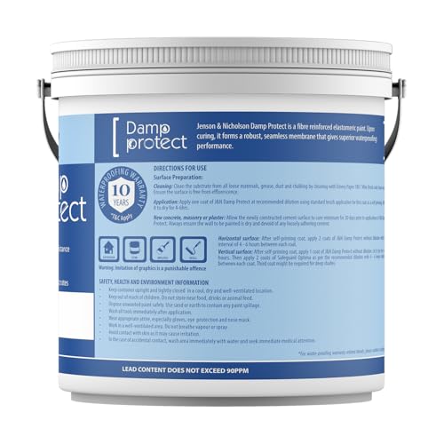 Image of Jenson & Nicholson Damp Proof Paint 4L | Covers 6-8 Sq Metres | 10-Year Warranty | Elastomeric Waterproofing for Roofs, Floors & Walls | Low VOC | Heat Reflecting | Crack Bridging