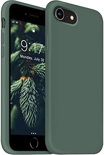 OuXul Liquid Silicone Forest Green Case for iPhone SE 2022/2020, 7/8 - Slim Soft Microfiber Lining Protection