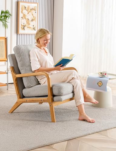 Mixcous Mid Century Modern Accent Chairs for Living Room, 23” Wide Comfy Chair for Bedroom, Small Cozy Sherpa Reading Chairs for Adults, 108° Lounge Arm Chair with Detachable Cover, 5.5" Foam Cushion - Image 8