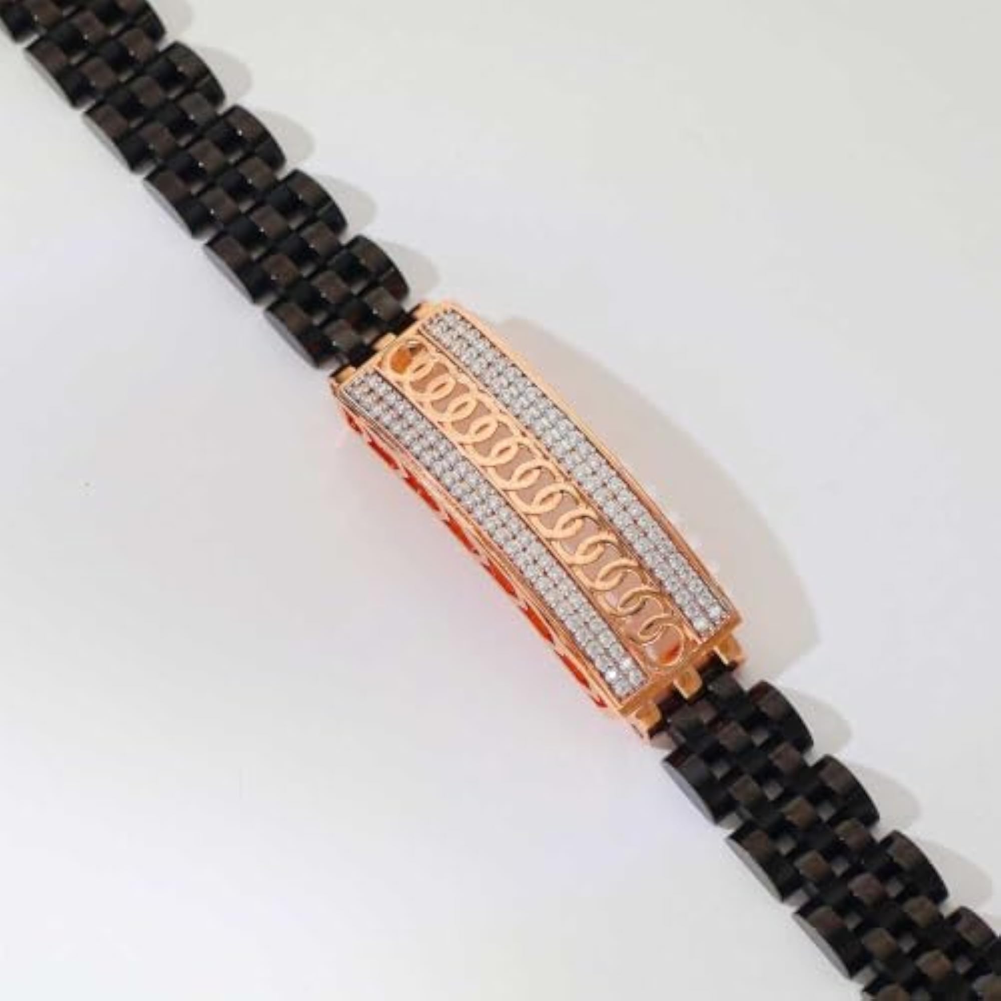 Men's 925 Sterling Silver Bracelet with Rose Gold CZ, Urban Style