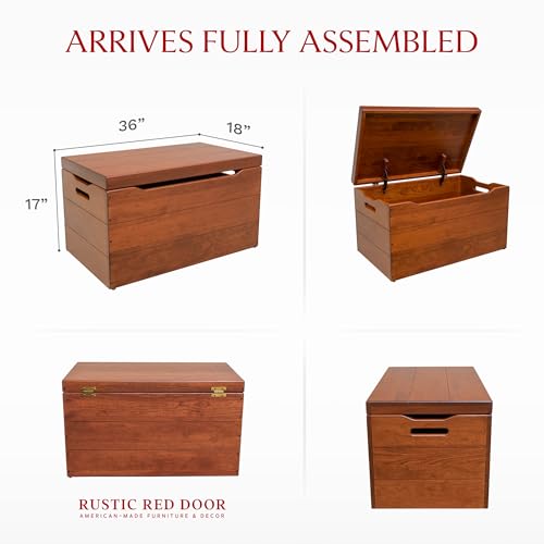 Image of Amish Made Wooden Storage Chest Trunk Box with Lid and Handles for Bedroom, Blanket, Clothes, Anti-Slam Hinges, Handmade, Rustic, Cherry Wood, W. Cherry Stain, 36 inch