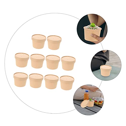 Lurrose 10 Conjuntos De Copos De Sorvete Tigela De Sopa Tampa Recipientes De Caixa Bento Copos De Pa