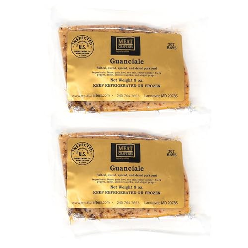 MeatCrafters Guanciale, All-Natural Duroc Pork Jowls, Unsliced, Salted, Cured, Spiced & Dried, Antibiotic Free, 8oz (2-Pack)