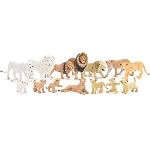 THINKBAY 15PCS Lion Toys Figurines Pride African Jungle Animals Lion Family Realistic Zoo Animal Toys Preschool Toy Birthday Gift Cake Toppers for Kids Boys Girls