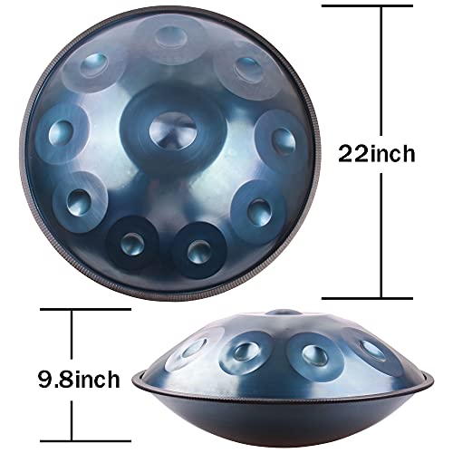 LOMUTY 10 Notes 22 Inches Professional Handpan in Minor D Hand Pan Steel Drum Percussion Instrument for Professional Performance.