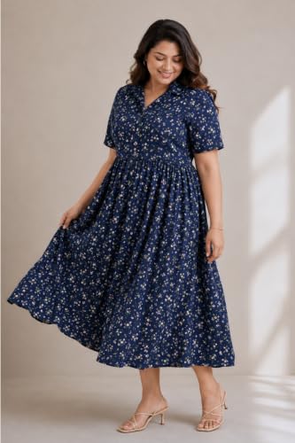 Image of ZELENA Rayon Lapel Neck Zipless Maternity Feeding Dress | Soft 100% rayon dress featuring a lapel neck, button-down zipless nursing , and half sleeves