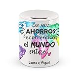  Hucha de Cerámica - Personalizada - Viaje - Viajeros - Regalo Original - Para Aniversario, Cumpleaños, Navidad, San Valentín - Pareja, Novia, Novio, Amigo, Amiga - Caja dinero - Almacenamiento monedas