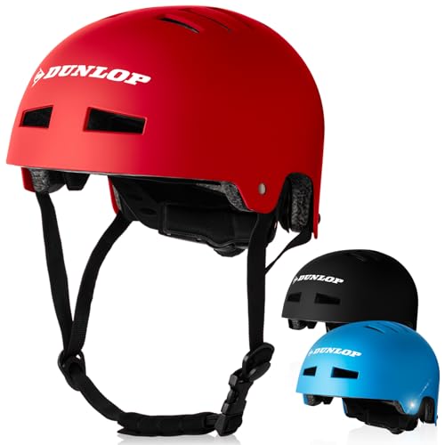 DUNLOP SPORTS Fahrradhelm Kinder Jugendliche Erwachsene - Test Sehr Gut - Leichter robuster Urban Allrounder Helm, 14 Fach belüftet, Schnellverschluss, Auto Kopfanpassung (Rot, M (54-58cm))