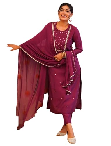 Ensemble Kurta droite rayonne flammé brodé : le confort élégant sans effort