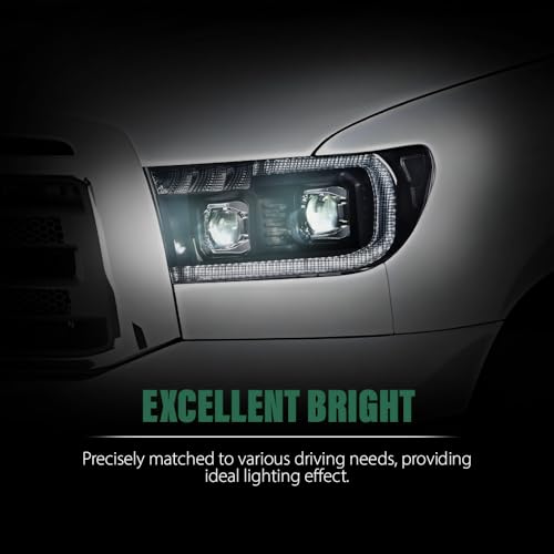Image of GRAND ORANGE LED Headlight Assembly Assemblies Compatible with Toyota Tundra 2007-2013 /Fit Toyota Sequoia 2008-2017 Driver & Passenger Side Smoke lens Headlamps TO2502171 811500C051