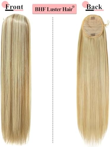 BHF 32" +30” Organic Ponytail-Extensions Long Straight Drawstring Black - Hair Extensions Ponytail Extra Long Clip in Hairpieces for Women (6.7OZ) (32in-Straight ponytail, P18/613)