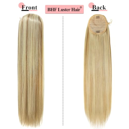 BHF 32" +30” Organic Ponytail-Extensions Long Straight Drawstring Black - Hair Extensions Ponytail Extra Long Clip in Hairpieces for Women (6.7OZ) (32in-Straight ponytail, P18/613)