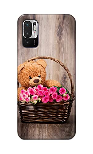 Image of PRINTFIDAA Roses and Teddy Bear in The Wicker Hard Back Cover for Redmi Note 10T 5G, Poco M3 Pro 5G, Redmi Note 10 5G Back Cover -(P6) KAT1004
