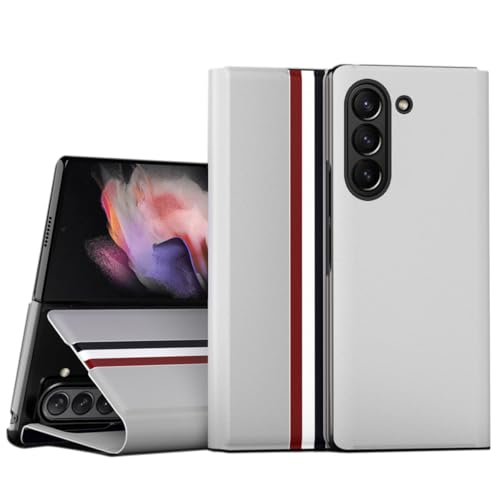 Coque Samsung Galaxy Z Fold6 en cuir PU blanc avec porte-cartes et béquille