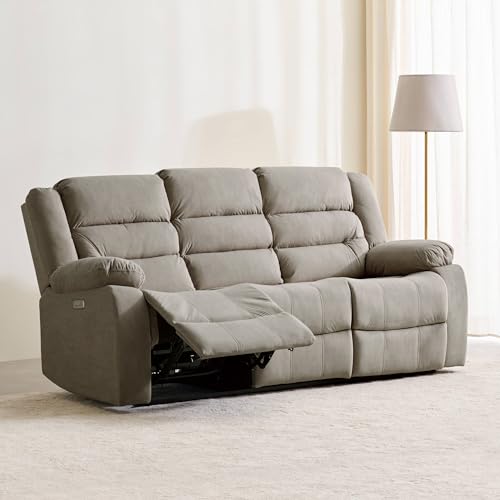 Image of Home Centre | Cairo NXT 3-Seater Electric Recliner Sofa | Fabric Recliner for Living Room | Solid Wood | Beige | 1 Year Warranty