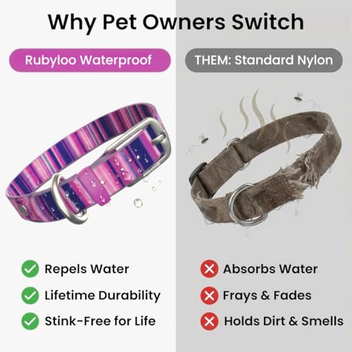 Image of Waterproof Dog Collar - Washable, Stink-Proof & Dirt-Proof - Soft, Odorless, Easy to Clean - Fade-Resistant, Durable for Medium & Large Dogs - Rust-Proof Metal Buckle (Pink-M 1 inch)