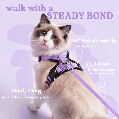 Image of rabbitgoo Cat Harness and Leash Set, Escape Proof Vest, Light Purple | Soft Breathable Mesh, Easy Adjustable Fit, Snap Buckles, Sturdy Clip, Reflective Strips, for Small & Average Cats Walks, Xs