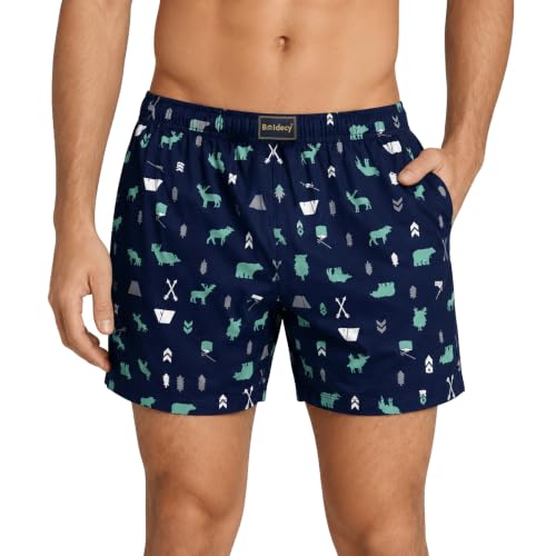 Image of Men's Ultralight Cotton Printed Boxer Shorts | Regular Fit | Soft Cotton Fabric with Microfibre Waistband for All-Day Comfort (Navy Blue-2XL)