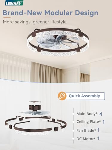 Image of LEDIARY 24 inch Low Profile Ceiling Fans with Lights, APP & Remote, Brown