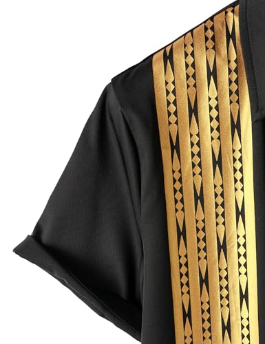ZEROYAA Men's Africa Style Bronzing Short Sleeve Button Down Shirt Casual Party Dress Shirts3