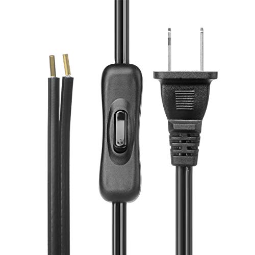 Lamp Cord has Button Switch UL304 2A/120V,Plug,Stripped Ends Ready for Wiring 18 AWG SPT-2, Black (6FT) - Thumbnail 3
