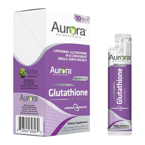 Aurora Nutrascience Mega-Liposomal Liquid Glutathione, Immune System Support, Antioxidant, 750 mg per Serving, 10 Single-Serve Packets, Gluten Free, Non-GMO, Sugar-Free, 6.8 fl oz Cover