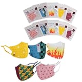 古典柄 マスク 子供用 10枚セット 火焔文様 麻の葉模様 毘沙門亀甲柄 市松模様 鱗文様 鬼滅風 キッズ 全集中 長さ調節 UVカット 感染症予防 花粉症 保湿 洗える 経済的 コストの節約 プレゼント KIMETSU-15-MIX-10ps