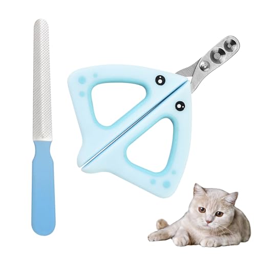 Krallenschere Katzen, Katzen Krallenschneider, Cat Nail Clipper für Kleine Hunde Welpen Katzen mit Datei(Blau), Katzenkrallen Schneider mit 2mm 4mm Loch, Anfänger Toll Geeignet, Schutz, Krallenschere